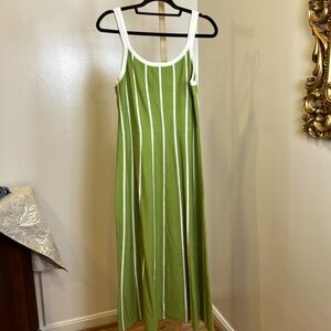 Sleeveless Striped Midi Dress Light Green size L